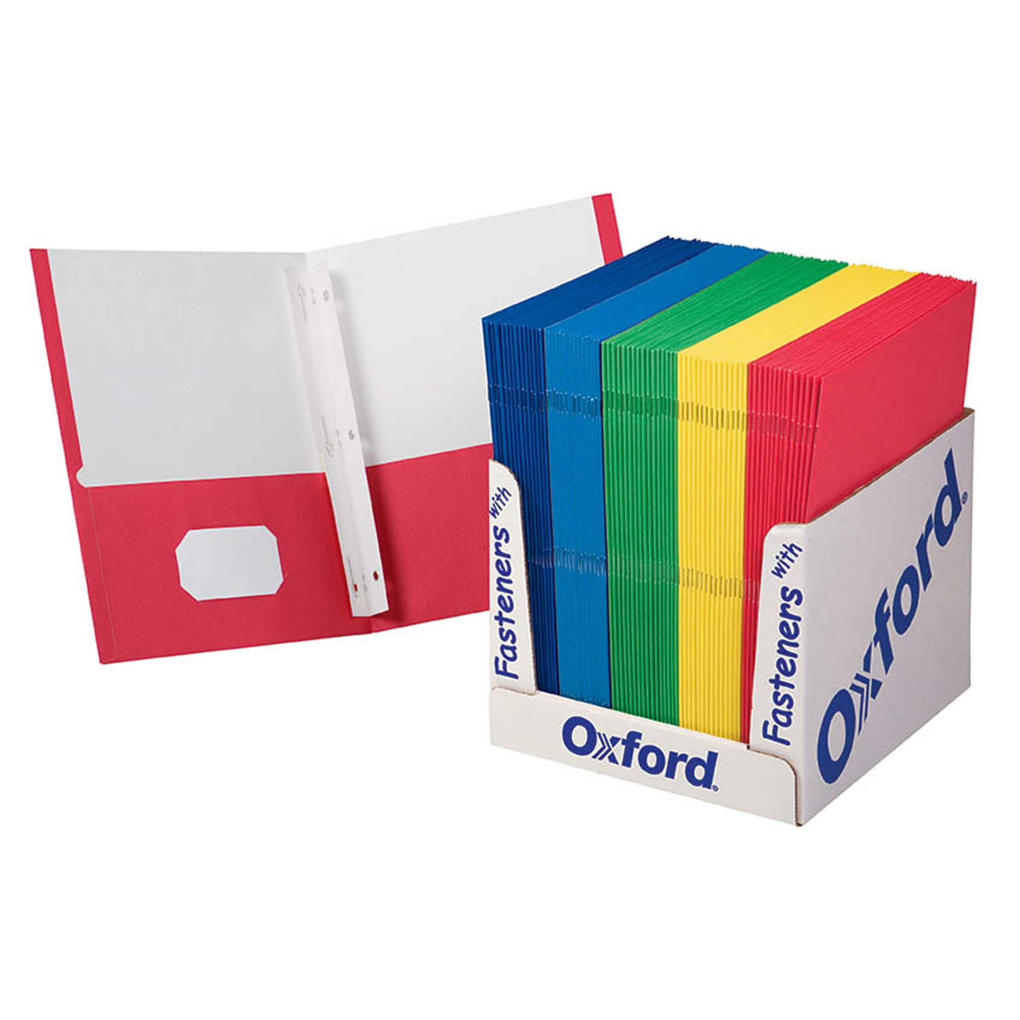 School Grade Twin Pocket Folders With Fasteners, Box of 100